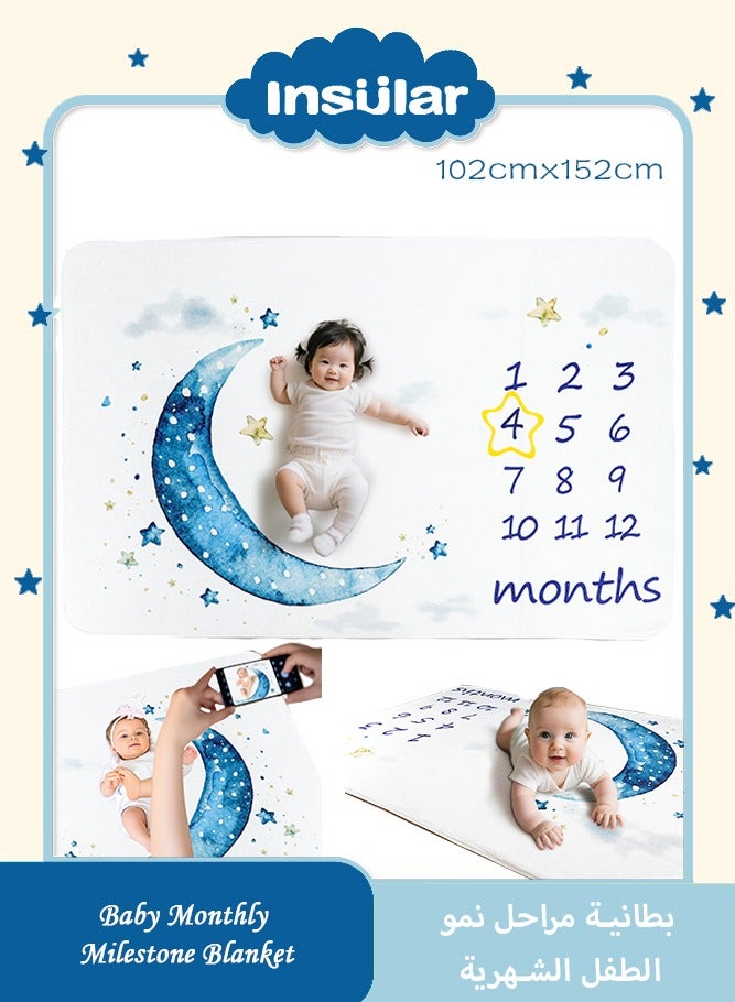 انسولار بطانية مراحل نمو الطفل، بطانية ناعمة بصور مراحل نمو الطفل، بطانية محايدة الجنس لديكور غرفة الأطفال وحفلات استقبال المولود (قمر، 40×60 سم) - Image 1