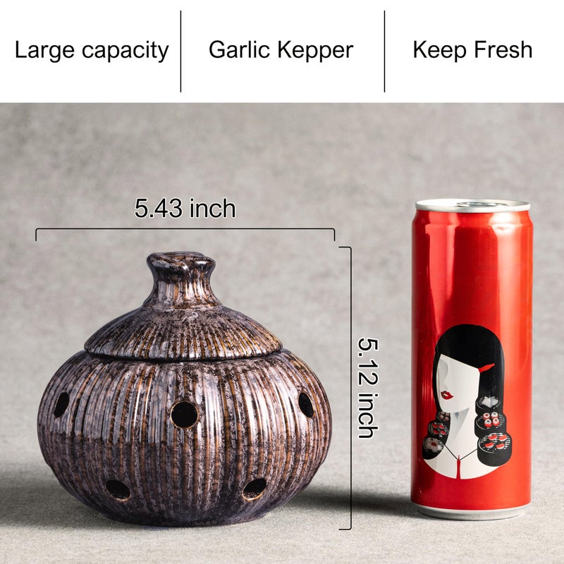 Cormomu Ceramic Garlic Keeper with Lid, Large Garlic Storage Pod, Garlic Container for Kitchen Counter - Image 4