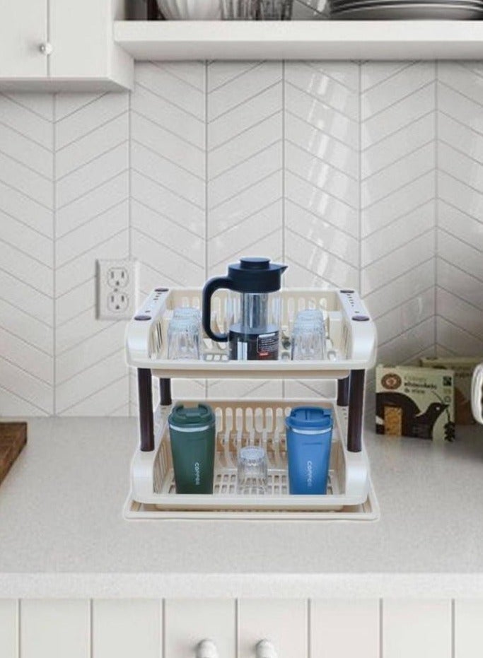 2 Tier Multifunctional Dish Drying Rack Plastic Drying Rack Kitchen Organizer Tray - Image 3