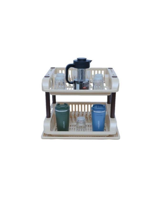 2 Tier Multifunctional Dish Drying Rack Plastic Drying Rack Kitchen Organizer Tray - Image 2