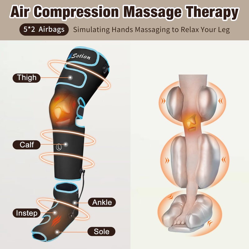 Sotion Leg Massager with Heat and Compression for Circulation & Recovery, Upgraded Foot Calf Thigh Sequential Massager Device with Handheld Controller, 4 Modes 4 Intensities, Help for Leg Pain Relief - Image 3