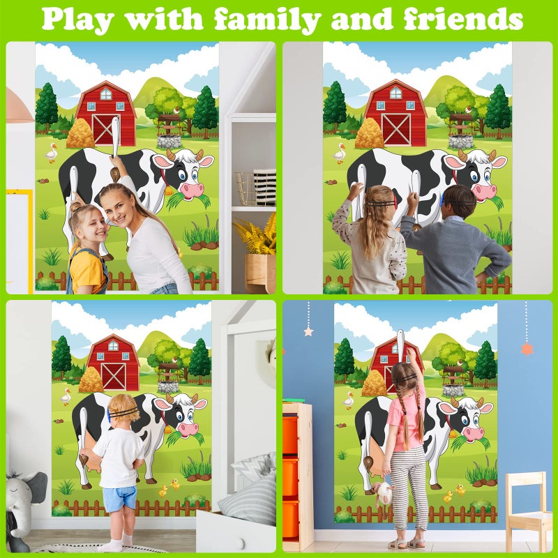 PLULON Pin The Tail on The Cow Game - Cow Farm Themed Animal Birthday Party Game with Tail Stickers for Kids Farm Animal Party Favors - Image 3