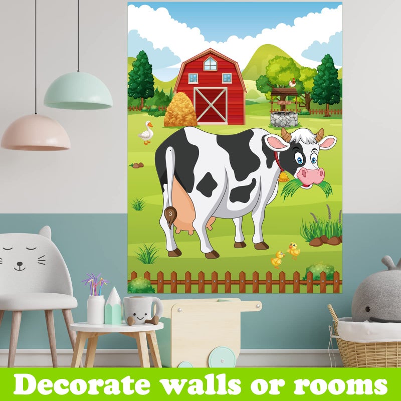PLULON Pin The Tail on The Cow Game - Cow Farm Themed Animal Birthday Party Game with Tail Stickers for Kids Farm Animal Party Favors - Image 4