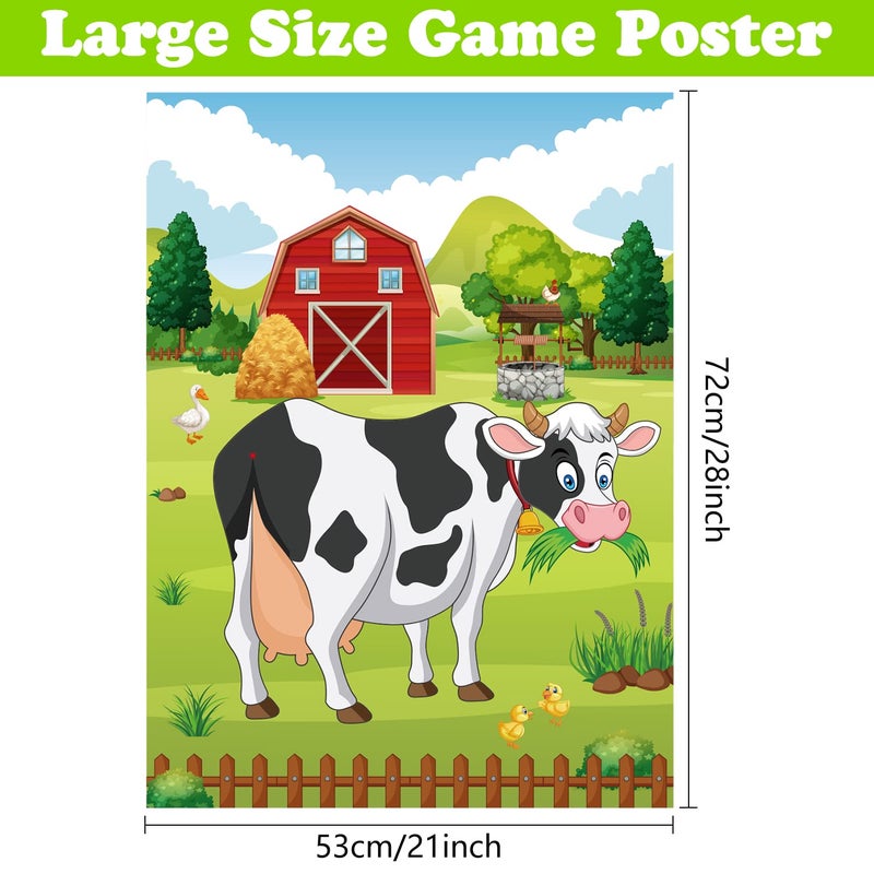 PLULON Pin The Tail on The Cow Game - Cow Farm Themed Animal Birthday Party Game with Tail Stickers for Kids Farm Animal Party Favors - Image 2