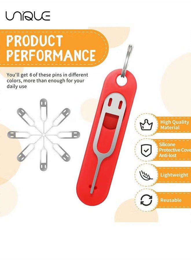 Unique - 6 Pieces Sim Card Removal Tool - Sim Card Tray Pin Eject Removal Tool Pin Opener for Most Smartphones Sim Card Tool Opener Silicone Cover Eject Pin Smartphone Pin - Image 1