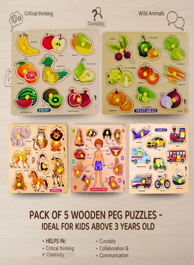 لوحة أوتاد BuGBee للأطفال | ألعاب مونتيسوري للأطفال من عمر سنتين فما فوق | أحجية خشبية للأطفال من عمر 3 سنوات فما فوق | مجموعة من 5 قطع: حيوانات، فواكه، خضراوات، أجزاء من جسم الإنسان، ومركبات - Image 5