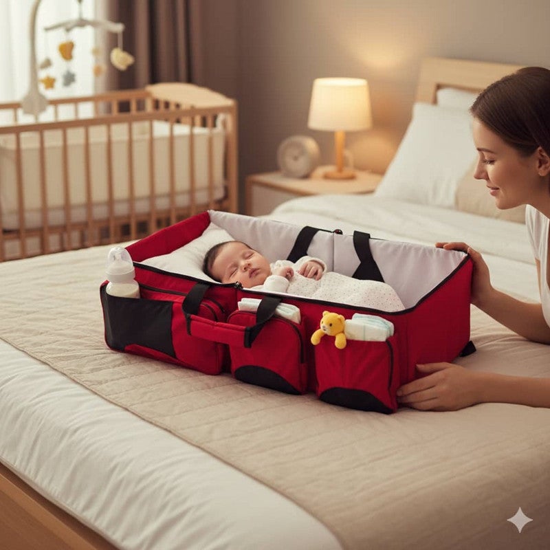 Newborn Travel Bed - Reinforced with Safety Belts - Red. - Image 3
