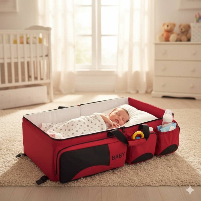 Newborn Travel Bed - Reinforced with Safety Belts - Red. - Image 5