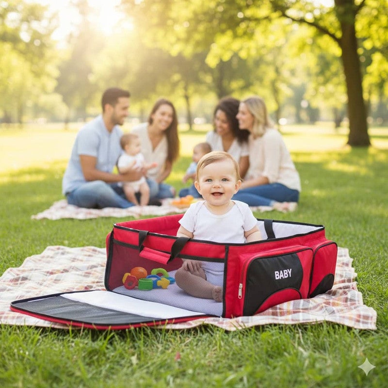 Newborn Travel Bed - Reinforced with Safety Belts - Red. - Image 4