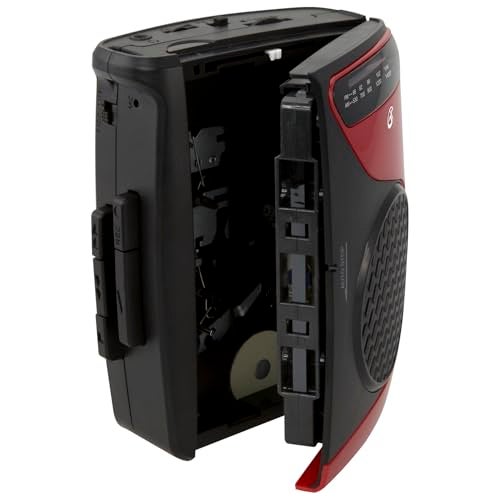 GPX Portable Cassette Player, Compatible With Headphone, 3.54 x 1.57 x 4.72 Inches, Requires 2 AA Batteries - Not Included, Red/Black (CAS337B) Black/Red - Image 2