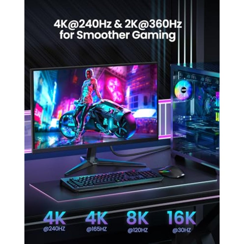 كابل DisplayPort 2.0 لشاشة الألعاب PC GPU 3 متر 16K@60هرتز، 4K@240هرتز، 80 جيجابت في الثانية، HDR10، ARC، G-Sync، FreeSync، DSC 1.2 - Image 4