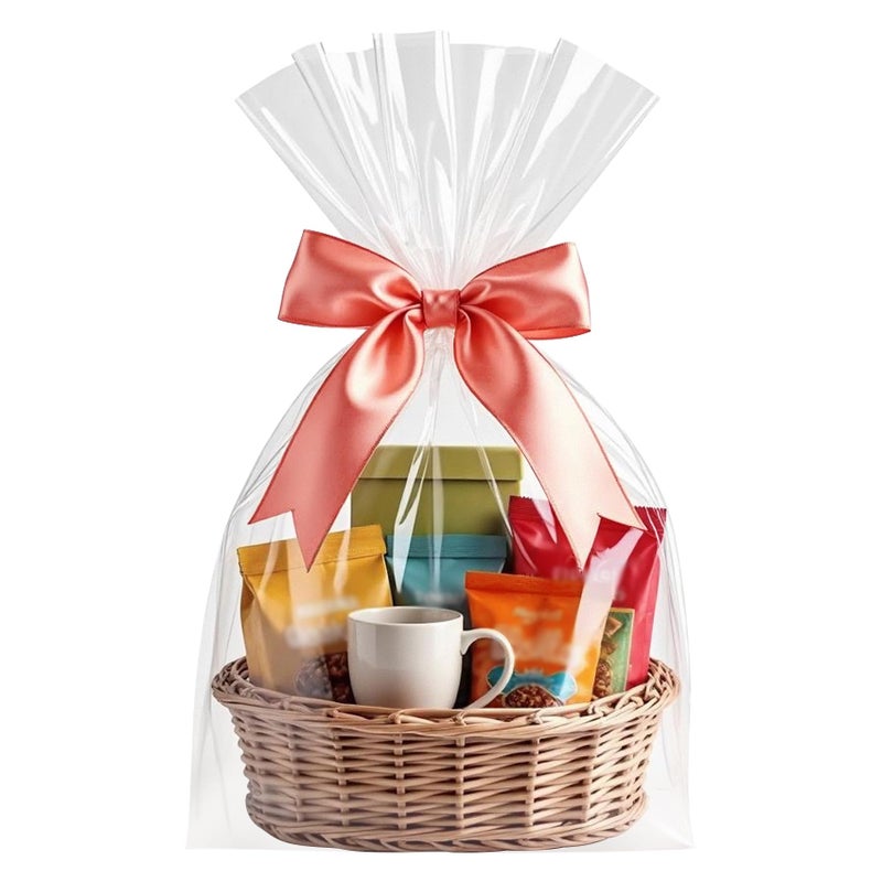 Morepack 16x24 Inches Cellophane Bags for Gift Baskets,Clear Cellophane Basket Bags 5 Pieces - Image 1