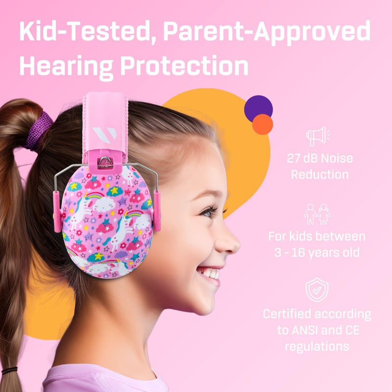 Vanderfields Premium Hearing Protection Ear Muffs - Broad Spectrum Sound Reduction 34.4dB at 2K Hz Noise Cancelling - Headset Safety Noise Cancellation - Headphones Kids 3-12 - Unicorn Dream - Image 2