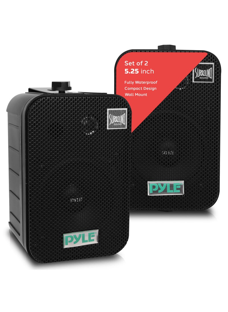 Pyle Pyle Home Dual Waterproof Outdoor Speaker System - 5.25 Inch Pair of Weatherproof Wall/Ceiling Mounted Speakers w/Heavy Duty Grill, Universal Mount - for Use in The Pool, Patio, Indoor PDWR40B (Black)  - Image 1