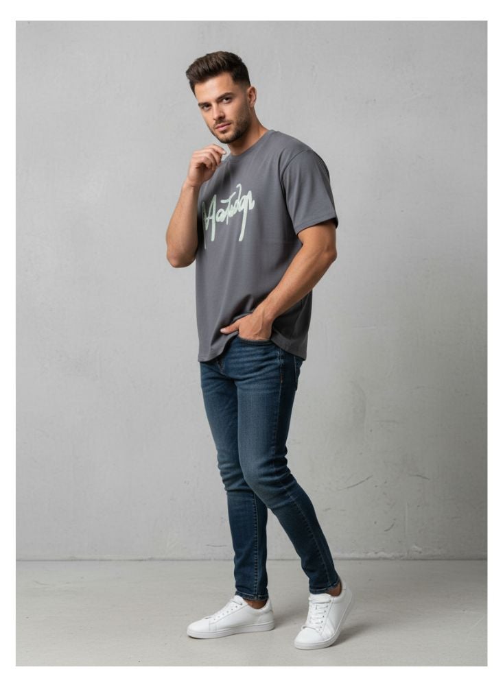 Premium Charcoal Gray T-Shirt with Matador Script – Relaxed Fit Urban Tee - Image 1