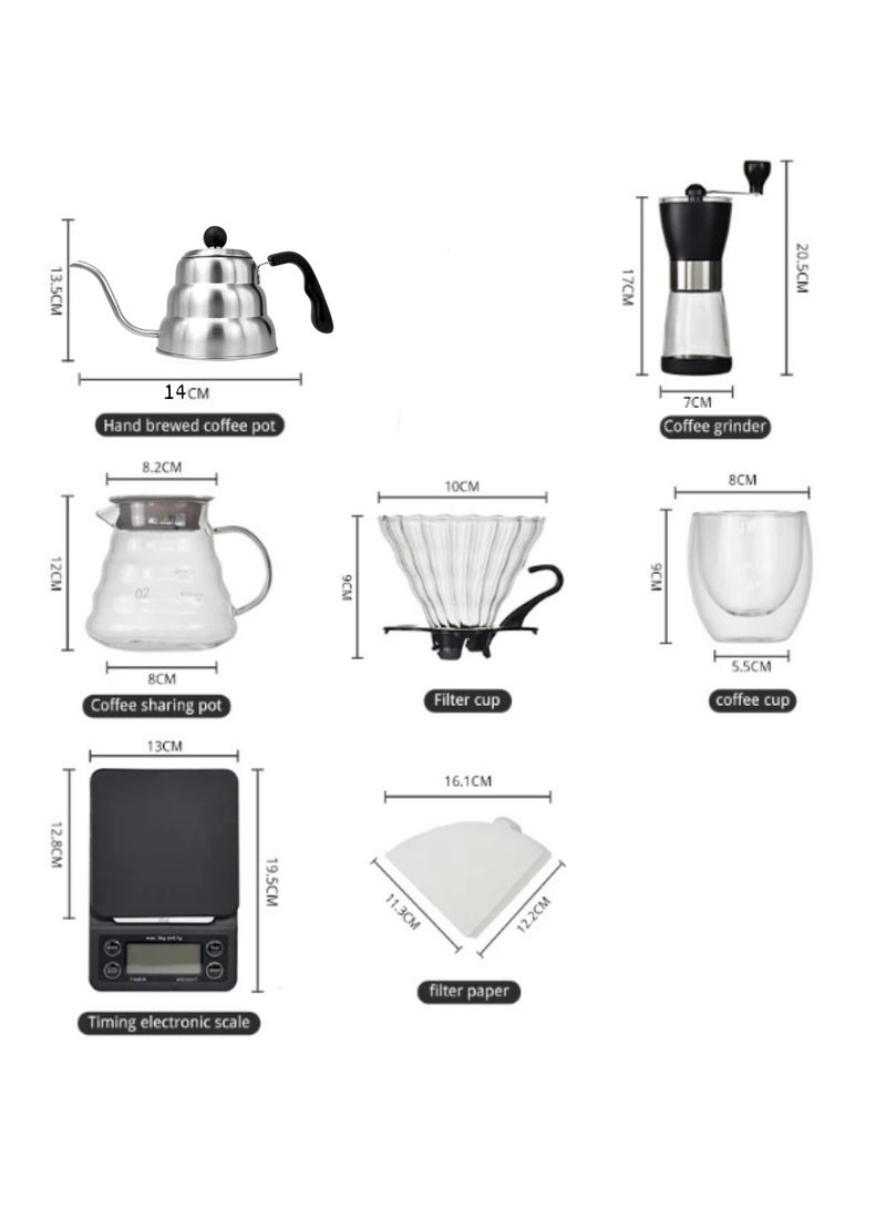 ماس طقم تقطير القهوة V60 طقم تنقيط مكون من 8 قطع طقم قهوة متخصص أدوات صنع القهوة الاحترافية طقم قهوة باريستا بالتنقيط - Image 2