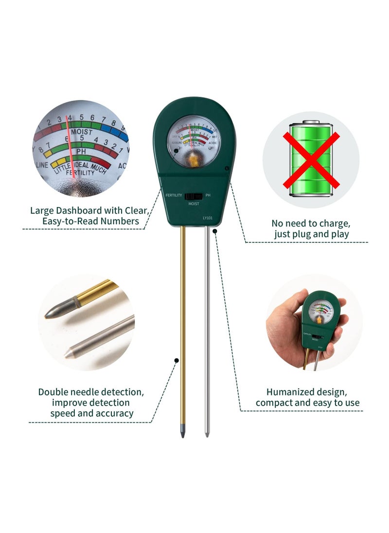 SYOSI - SYOSI 3 in 1 Soil Moisture Meter, Soil Moisture/Soil Ph Meter/Fertility Soil Test Kit, with 9 Labels Moisture Meter for House Plants Garden Lawn Farm - Image 1