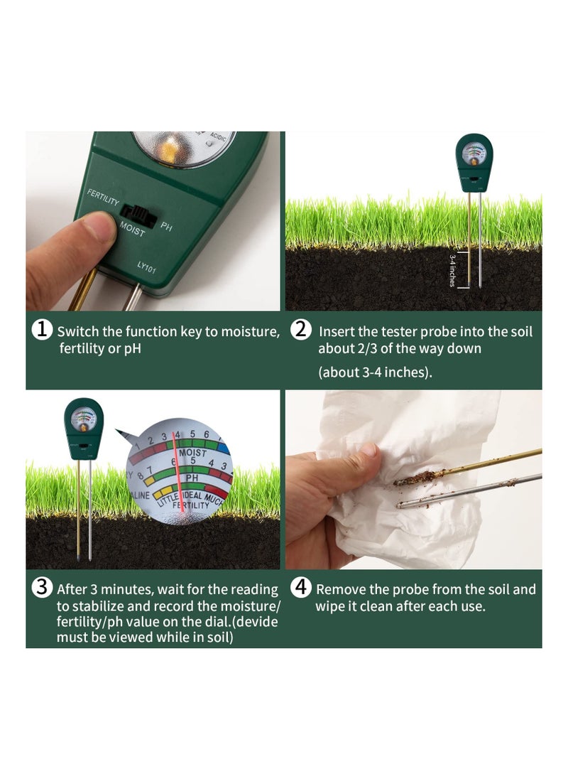 SYOSI - SYOSI 3 in 1 Soil Moisture Meter, Soil Moisture/Soil Ph Meter/Fertility Soil Test Kit, with 9 Labels Moisture Meter for House Plants Garden Lawn Farm - Image 1