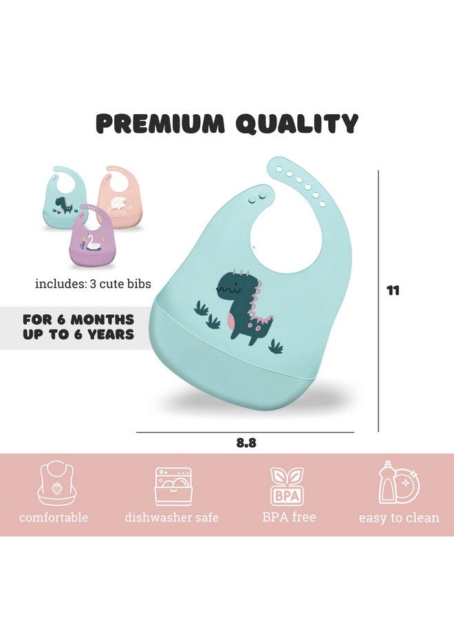 Sarvoza Silicone Baby Bibs With Food Catcher (Set Of 3) Bpa Free Plastic Durable And Adjustable Bib Silicone Bibs For Babies Toddlers Boys And Girls Rubber Bibs Silicone Baby Bibs With Pouch  - Image 4