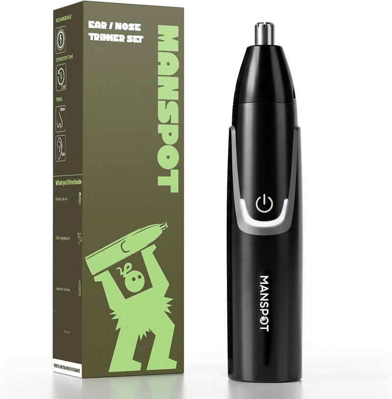 MANSPOT Nose & Ear Hair Trimmer for Men – Painless Nose Hair Trimmer Rechargeable with 8000-RPM Powerful Motor, Dual-Edge Blades, IPX6 Waterproof, USB-C Charging, 90min Runtime & Detachable Head