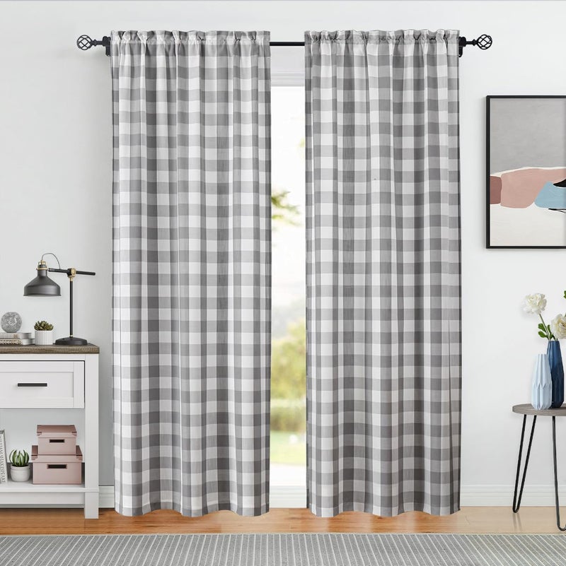 Bapawfish Buffalo Plaid Checkered Grey and White Window Curtain Panels 84 inches Length Gingham Rod Pocket Window Treatment Drapes for Bedroom  Living Room 2 Panels40x84 Gray