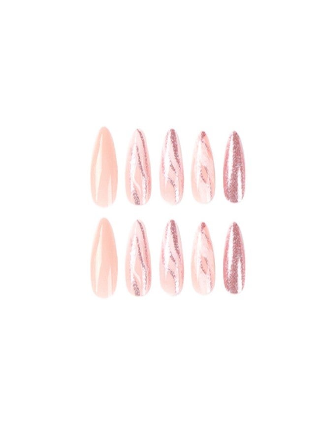 YoYoee Stiletto Press on Nails Medium False Nails Marble Nails Fake Nails Full Cover Bling Nails Tips for Women and Girls 24PCS - Image 3