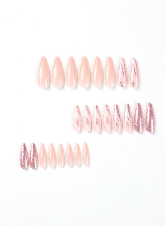 YoYoee Stiletto Press on Nails Medium False Nails Marble Nails Fake Nails Full Cover Bling Nails Tips for Women and Girls 24PCS - Image 2