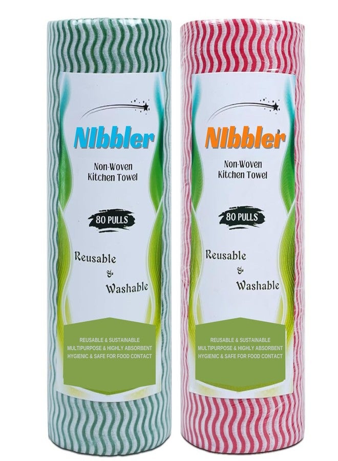 Nibbler مناديل تنظيف المطبخ من نيبلر، 80 منديل، قابلة للغسل وإعادة الاستخدام، سريعة الجفاف، مناشف أطباق غير منسوجة (عبوة من قطعتين) - Image 1