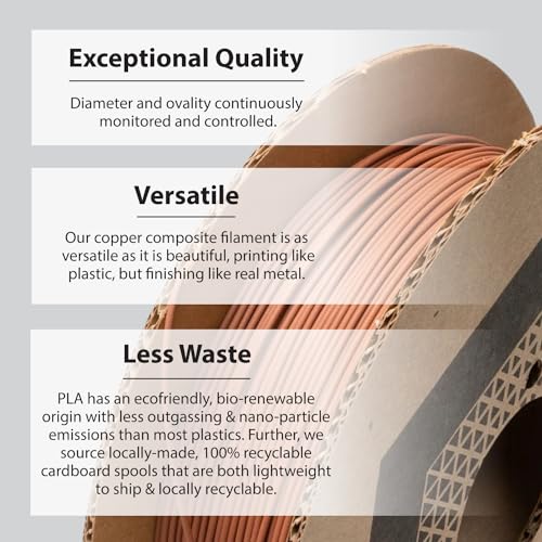 Proto-Pasta Protopasta Copper Filled PLA 3D Printer Filament | ProtoPlant Metal-Filled PLA Plastic Printer Filament with 60% Copper | Polish and Patina Friendly Metal Composite Filament | 500g Metallic Spool - Image 4