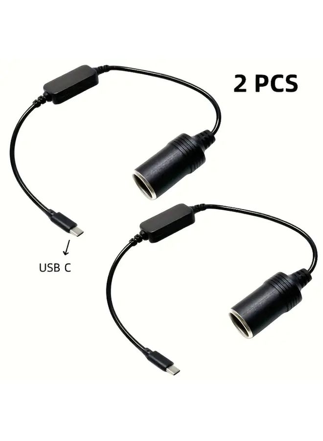 2 قطعة محول USB-C إلى ولاعة السجائر محول طاقة أسود - Image 1