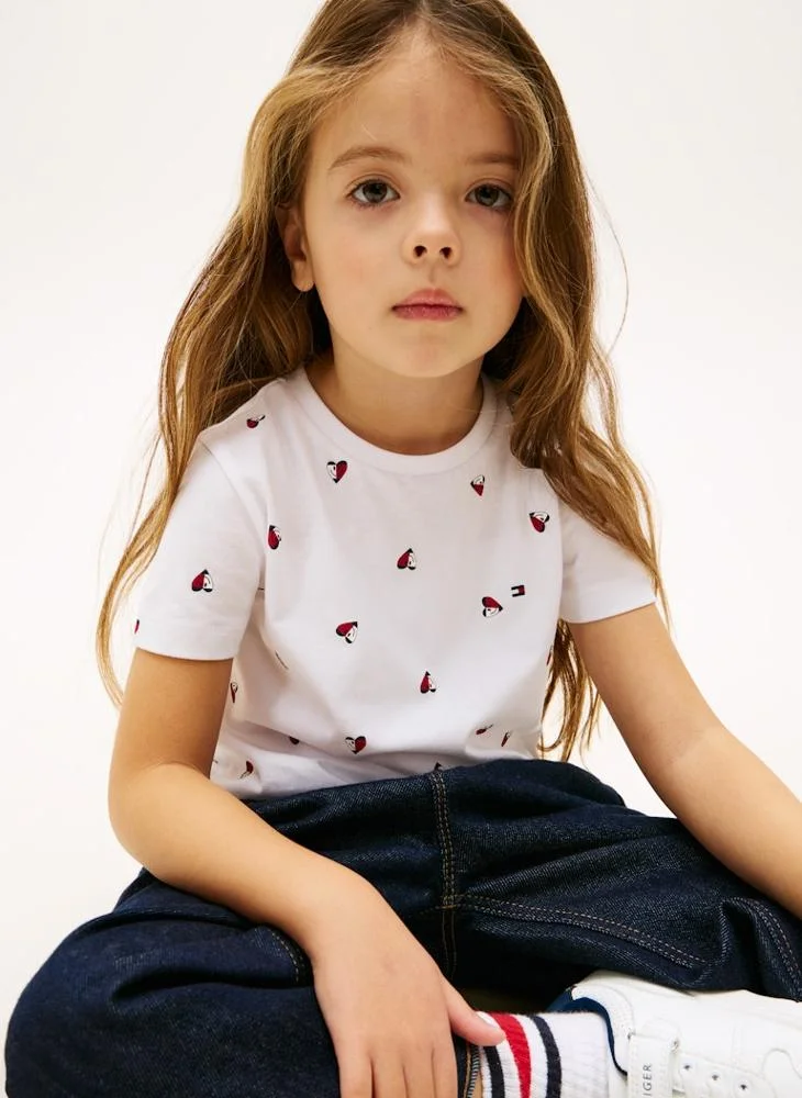 TOMMY HILFIGER  Kids Aop Heart Crew Neck T-Shirt for Women | Best Price UAE