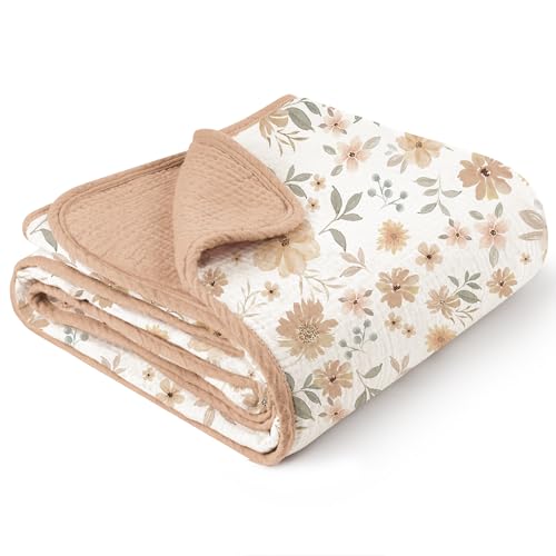 Konssy Muslin Baby Blankets for Girls Boys 100 Cotton Crib Blanket for Infant Toddler Super Soft and Lightweight Nursery Swaddling Wrap 40x36 Flourish