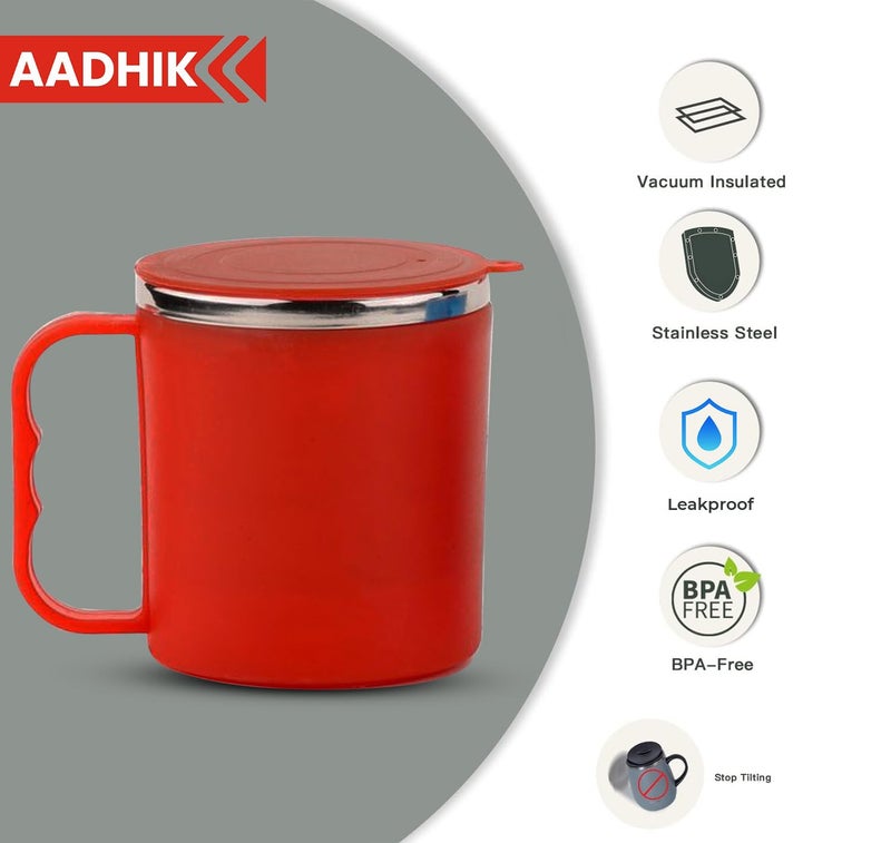 AADHIK Coffee Mug with Lid Insulated Stainless Steel for Tea Milk Mug Inner Stylist Double Wall Cup for Home Office Restaurant Use Gift Pack of 1 Pic(Navy Blue) - Image 3