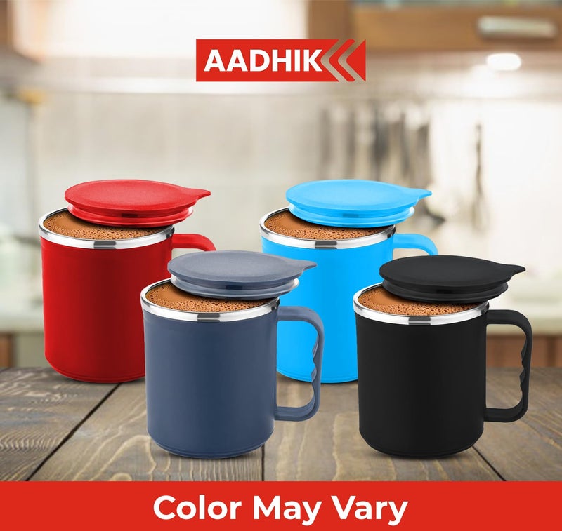 AADHIK Coffee Mug with Lid Insulated Stainless Steel for Tea Milk Mug Inner Stylist Double Wall Cup for Home Office Restaurant Use Gift Pack of 1 Pic(Navy Blue) - Image 4
