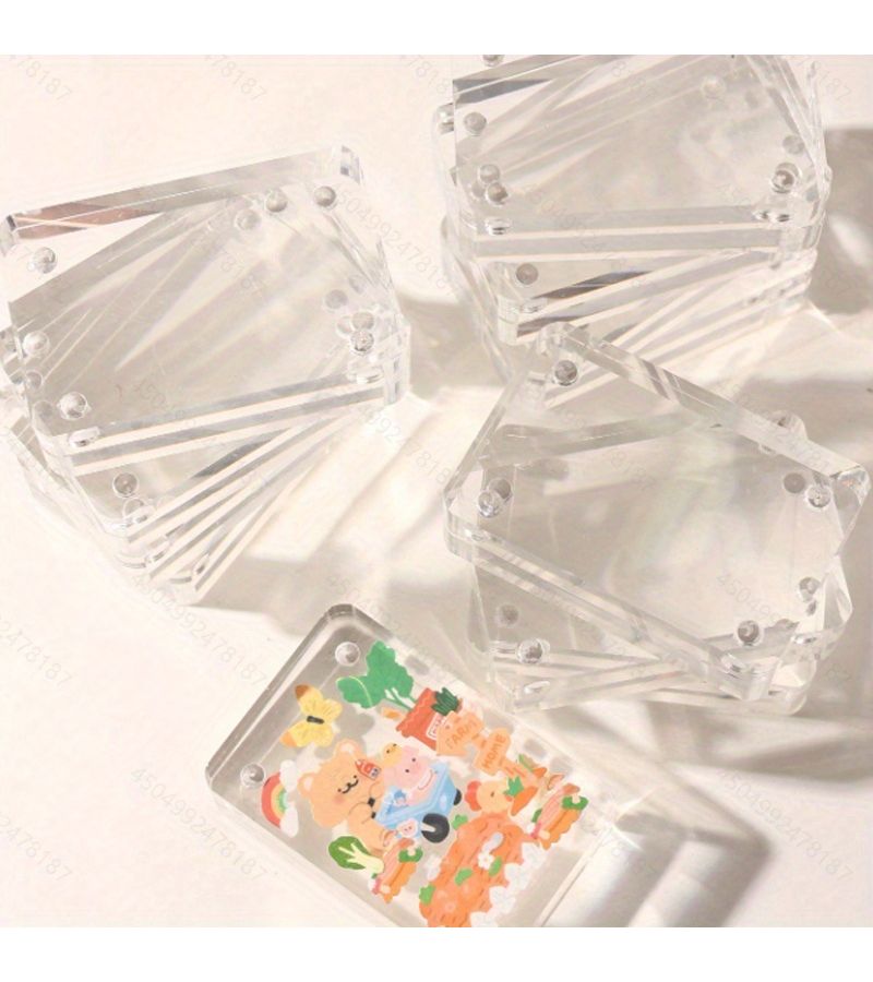 Set Of 5 Clear Acrylic Magnetic Photo Frames Small Square Holder - Image 1