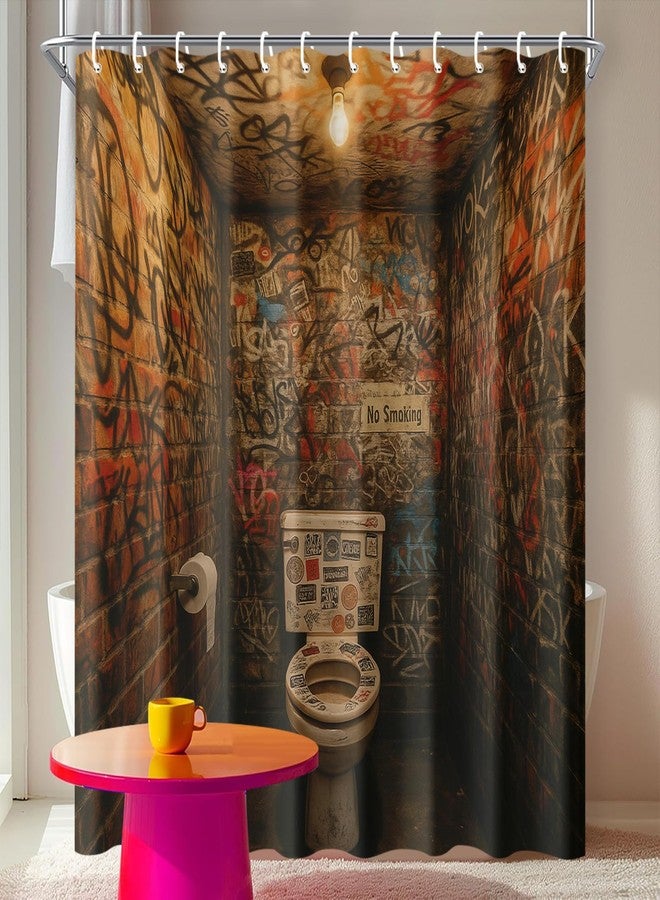 ستارة حمام IOHEFY برسومات جرافيتي، مقاس 72×72 بوصة، بتصميم فن الشارع، مناسبة للديكورات العصرية أو الصناعية. قماش مزين برسومات جدارية، مثالي للديكورات البانك أو الصناعية. - Image 1