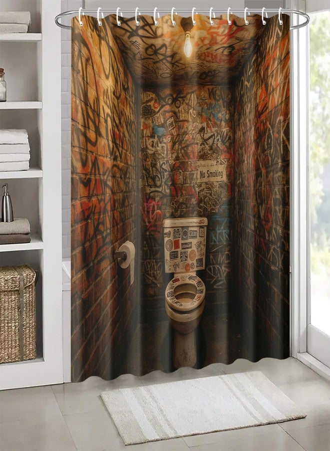 ستارة حمام IOHEFY برسومات جرافيتي، مقاس 72×72 بوصة، بتصميم فن الشارع، مناسبة للديكورات العصرية أو الصناعية. قماش مزين برسومات جدارية، مثالي للديكورات البانك أو الصناعية. - Image 2