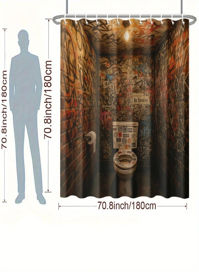 ستارة حمام IOHEFY برسومات جرافيتي، مقاس 72×72 بوصة، بتصميم فن الشارع، مناسبة للديكورات العصرية أو الصناعية. قماش مزين برسومات جدارية، مثالي للديكورات البانك أو الصناعية. - Image 5