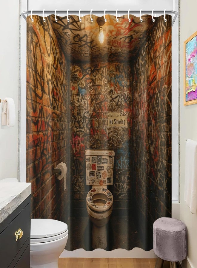 ستارة حمام IOHEFY برسومات جرافيتي، مقاس 72×72 بوصة، بتصميم فن الشارع، مناسبة للديكورات العصرية أو الصناعية. قماش مزين برسومات جدارية، مثالي للديكورات البانك أو الصناعية. - Image 3