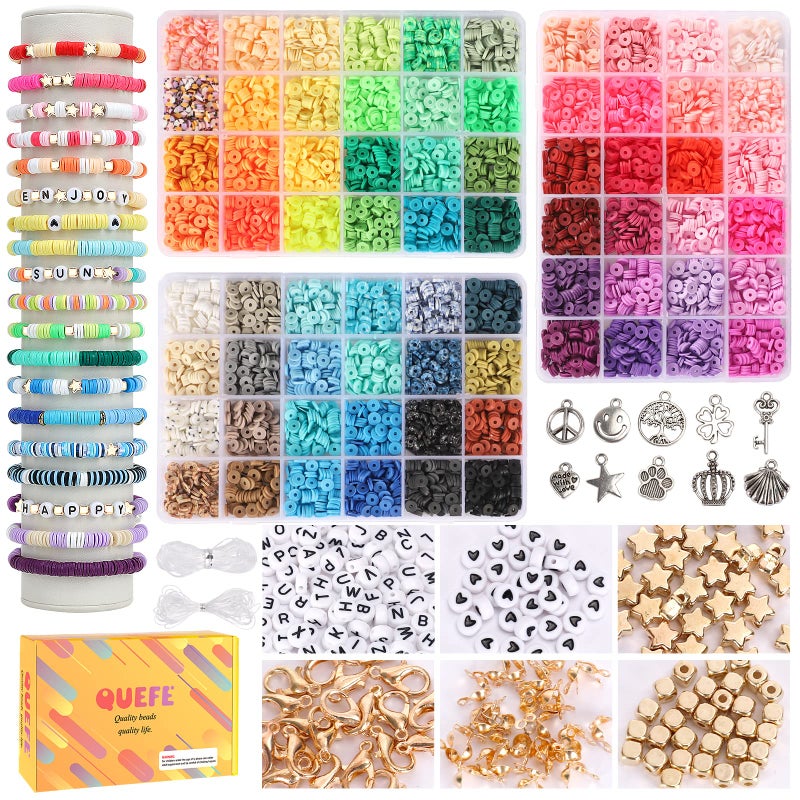 QUEFE 9000 Clay Beads Bracelet Making Kit, 72 Colors Friendship Bracelet Beads, Polymer Heishi Beads with Charms for Jewelry Making, Gifts, Crafts, Preppy - Image 1