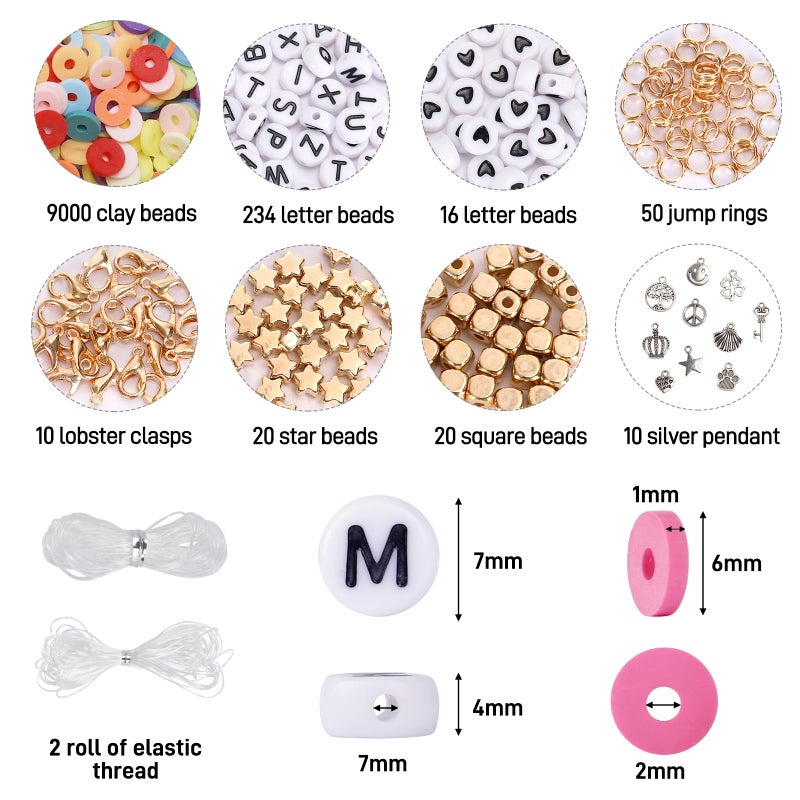 QUEFE 9000 Clay Beads Bracelet Making Kit, 72 Colors Friendship Bracelet Beads, Polymer Heishi Beads with Charms for Jewelry Making, Gifts, Crafts, Preppy - Image 5