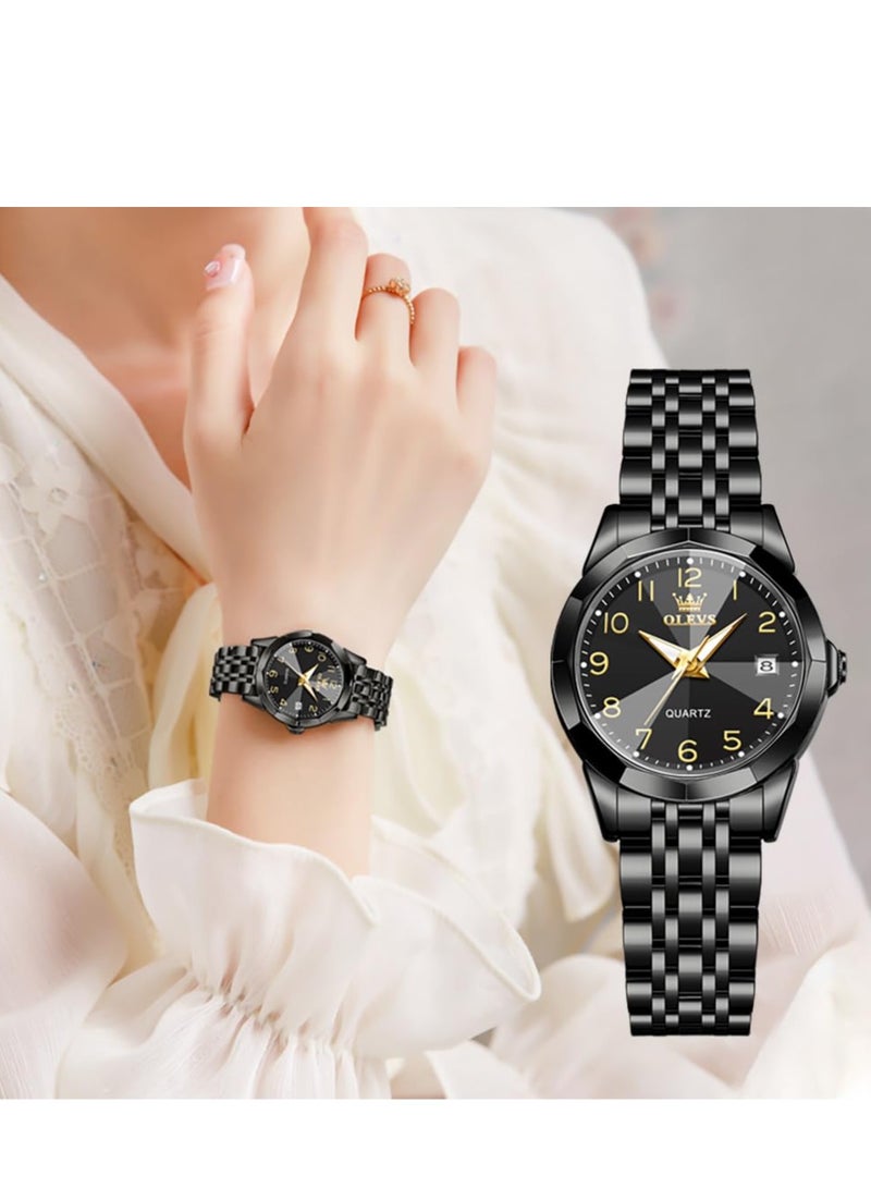 أوليفز OLEVS ساعة نسائية فستان كلاسيكي ساعة رقمية نسائية تناظرية كوارتز ستانلس ستيل ضد الماء تاريخ مضيء لونين ساعة سهلة القراءة - Image 1