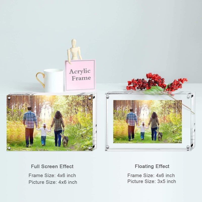 Boxalls 4x6 Inches Acrylic Picture Frame, Double Sided Clear Frameless Photo Frame with Magnetic Desktop Transparent - Image 2