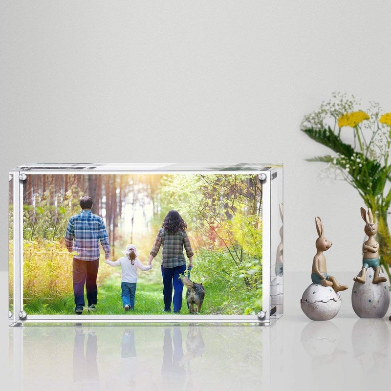 Boxalls 4x6 Inches Acrylic Picture Frame, Double Sided Clear Frameless Photo Frame with Magnetic Desktop Transparent - Image 1