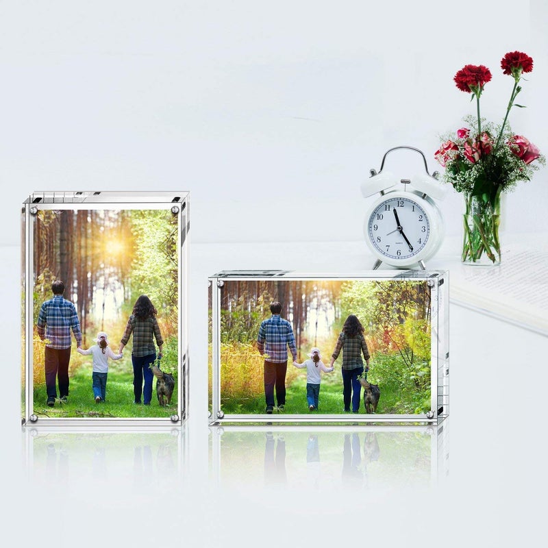 Boxalls 4x6 Inches Acrylic Picture Frame, Double Sided Clear Frameless Photo Frame with Magnetic Desktop Transparent - Image 3
