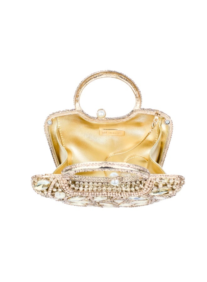 Dollar's Crystal Clutch Purse for Women, Rhinestone Evening Bag, Wedding Bridal Handbag, Luxury Party Clutch, Small Shoulder Bag with Chain Strap, Sparkly Formal Handbag for Wedding (Gold) - Image 4