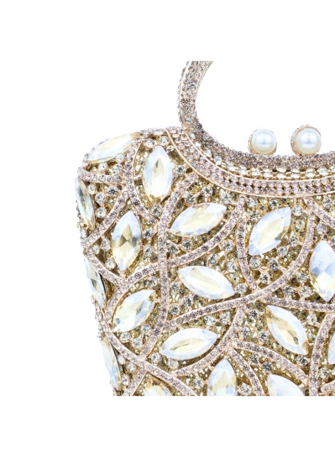 Dollar's Crystal Clutch Purse for Women, Rhinestone Evening Bag, Wedding Bridal Handbag, Luxury Party Clutch, Small Shoulder Bag with Chain Strap, Sparkly Formal Handbag for Wedding (Gold) - Image 2