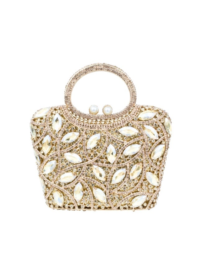 Dollar's Crystal Clutch Purse for Women, Rhinestone Evening Bag, Wedding Bridal Handbag, Luxury Party Clutch, Small Shoulder Bag with Chain Strap, Sparkly Formal Handbag for Wedding (Gold) - Image 1