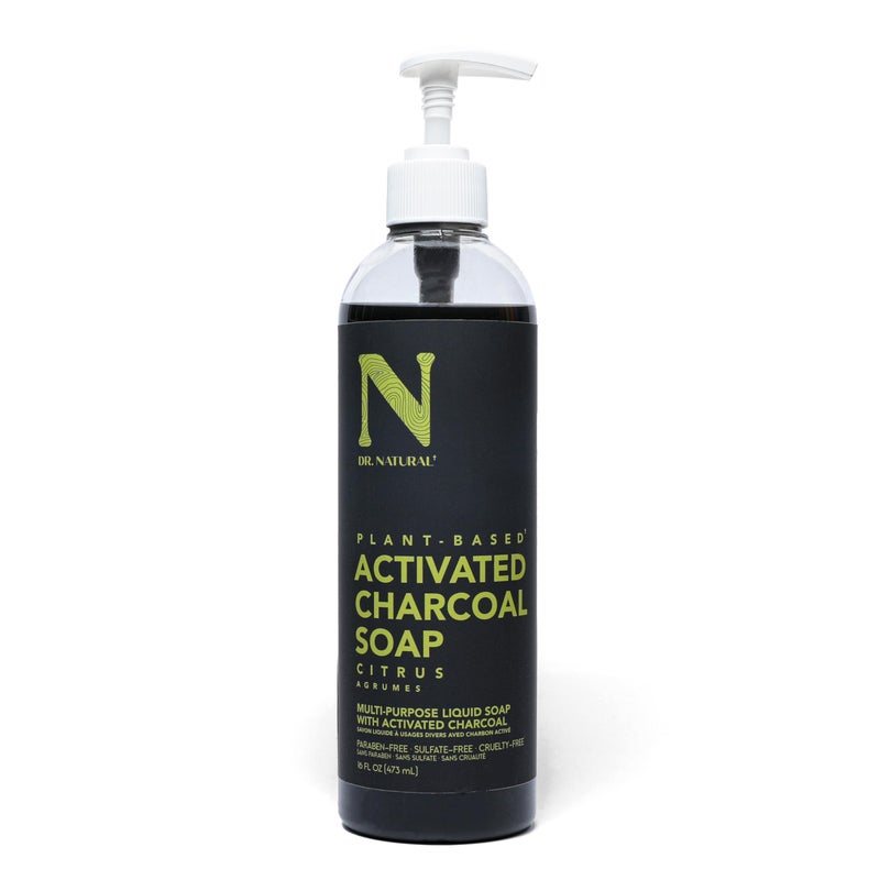 Dr. Natural Activated Charcoal Liquid Soap - Combat Acne and Blemishes - Deep Cleansing Body Wash - Gentle Body Soap for Clear Skin - Citrus - 16 oz - Image 1