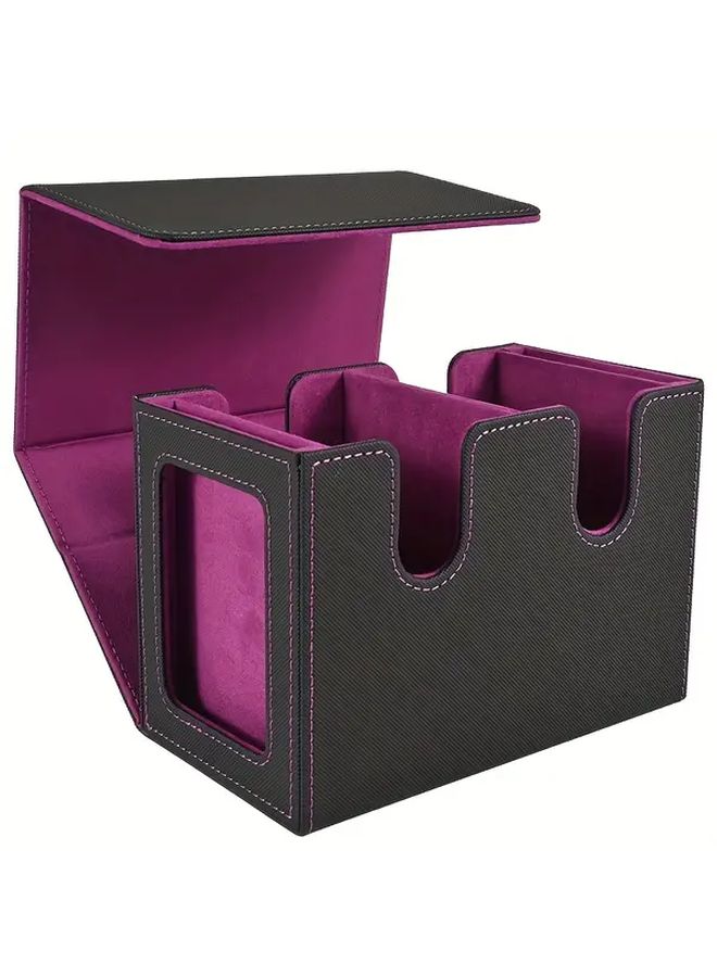 Black Red Leather Magnetic Deck Box For 200 Double Sleeved MTG Commander Cards - Image 1